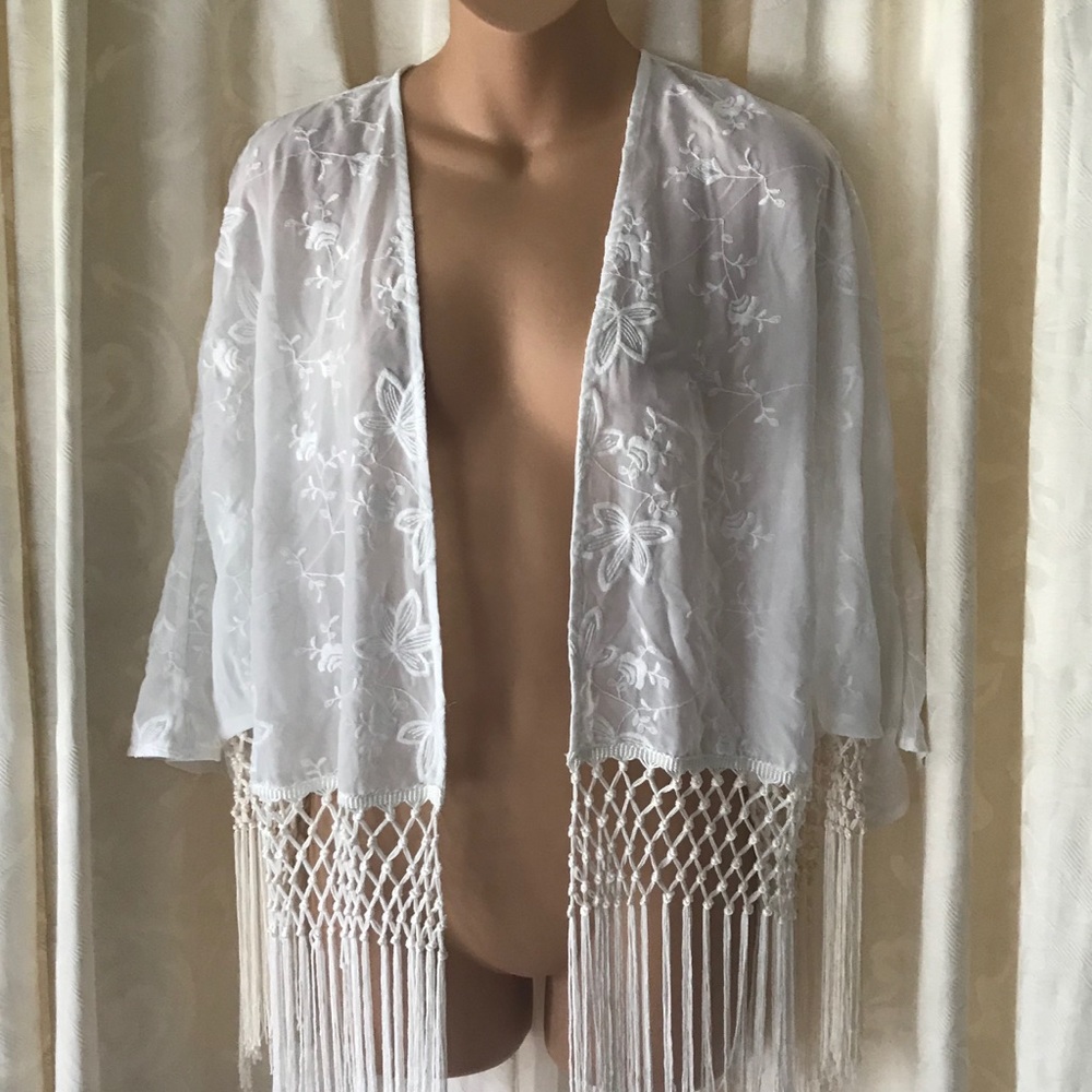 Forever 21 Ivory Fringed Kimono